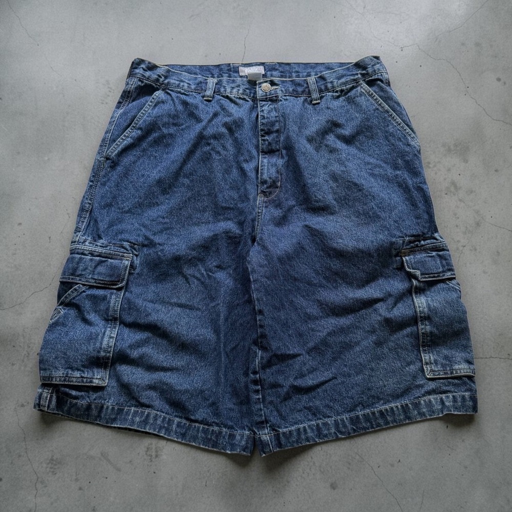 Utility Brand Mens Blue Denim Cargo Jorts Size 38 Dark Wash Baggy Y2K Grunge